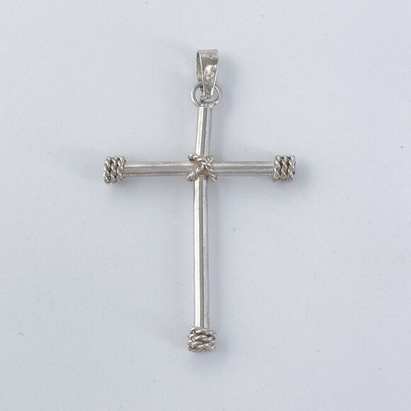 Vintage Sterling Silver 925 Rope Wrapped Cross Pendant - Picture 2 of 7